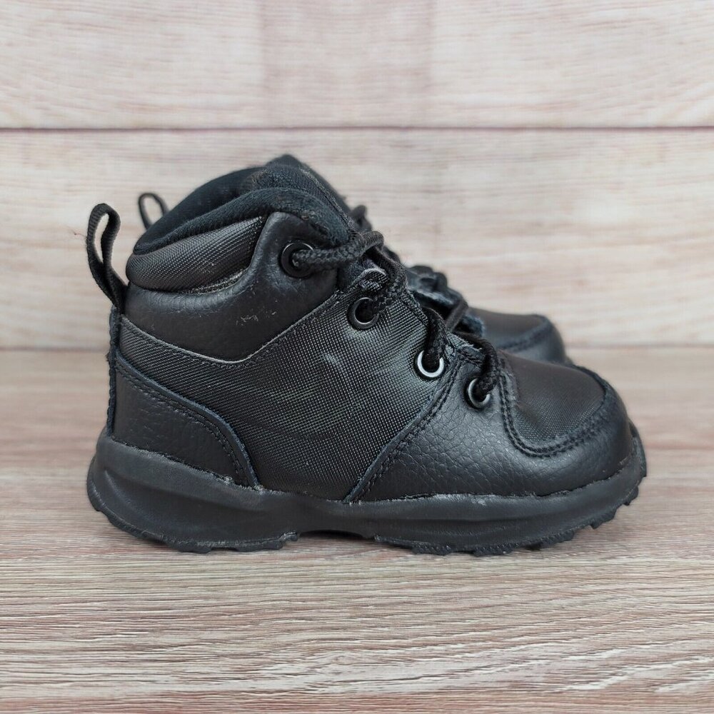 Nike Manoa Black Leather Boots Kids‎ Toddler Size 7C Lace Up Shoes BQ5374-001